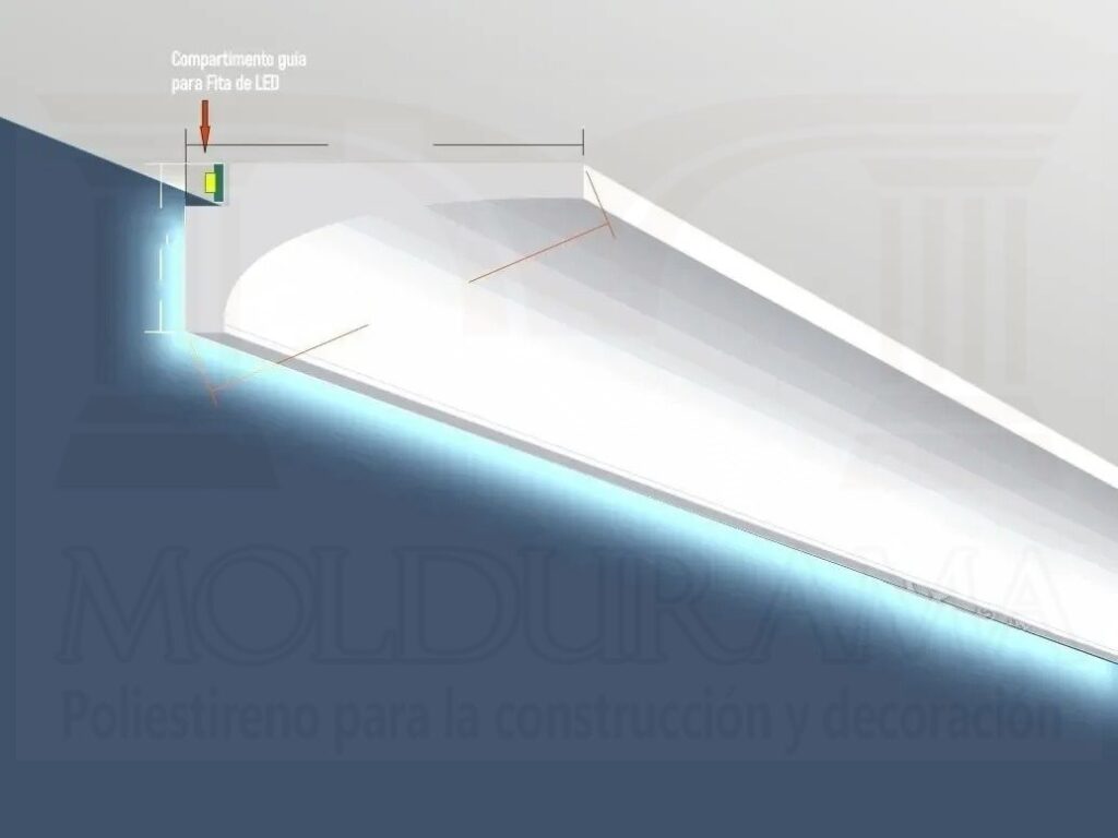 Modelo H6 de moldura con corte LED para luz indirecta Moldurama MX