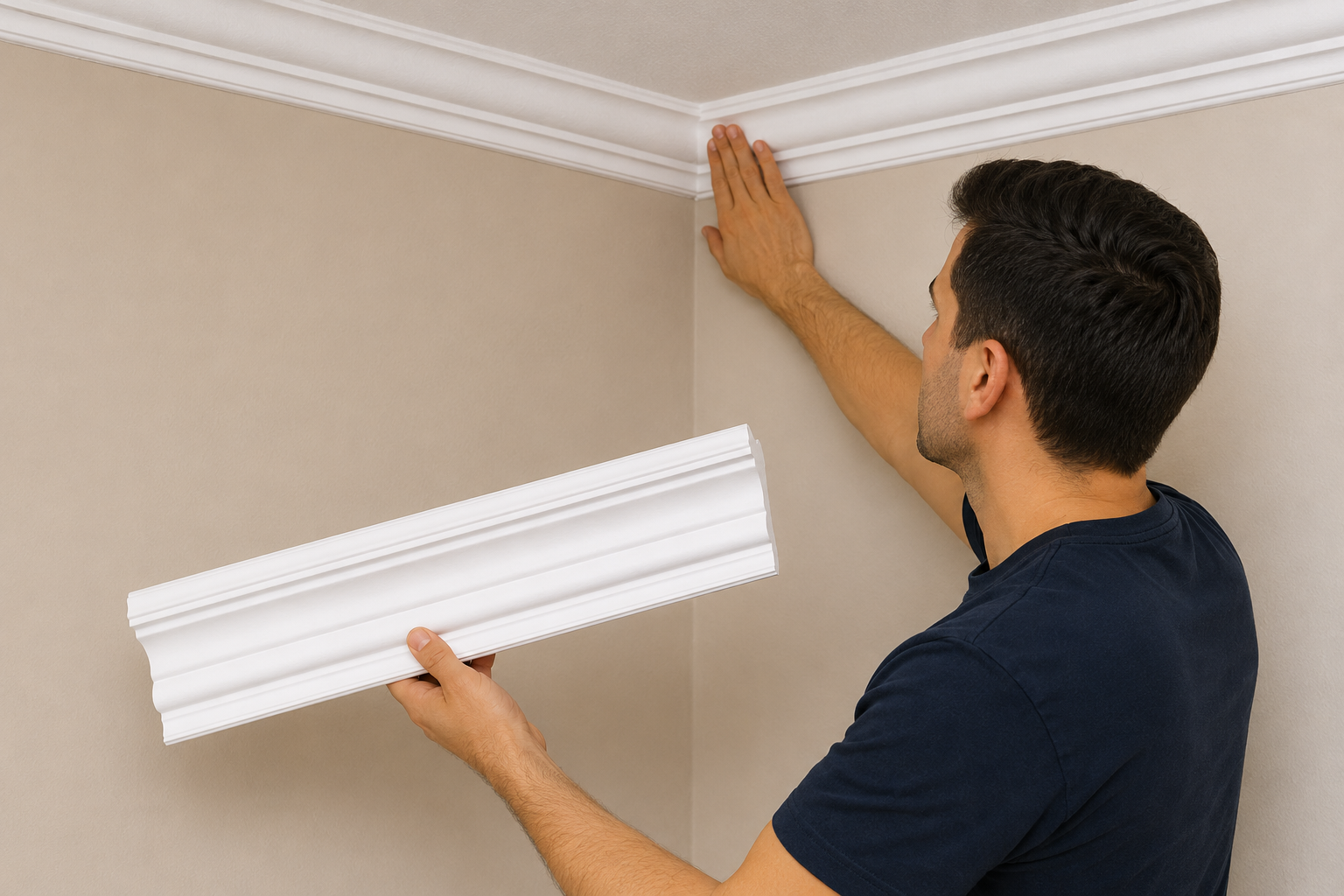 Moldura de unicel presentada en pared antes de instalar