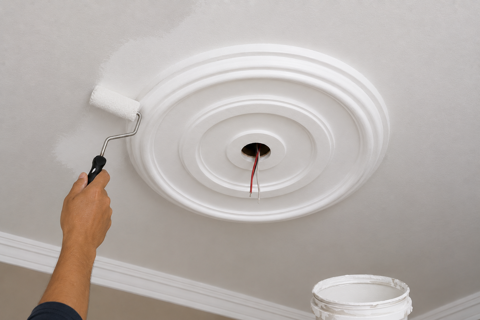Pintar rosetones de unicel y poliestireno con pintura vinílica