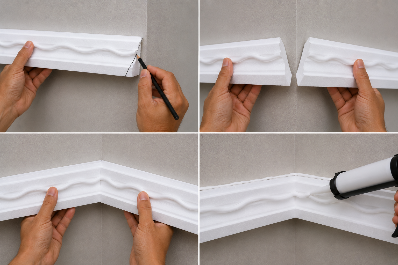 Corte de esquina y unión de cenefas de unicel para pared o techo